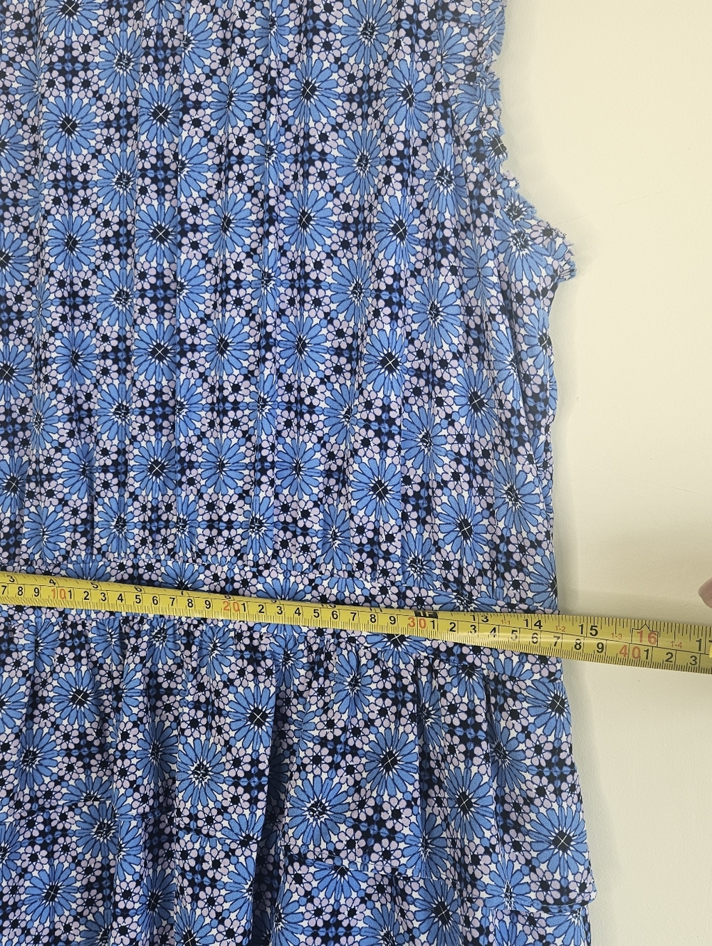 Vibrant Blue Mosaic Print Tiered Midi Sleeveless dress Sz 10 fit & flare Summer - Picture 8 of 9